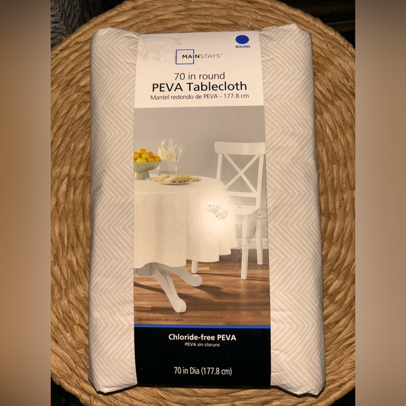 Mainstays Herringbone PEVA Tablecloth, Beige, 70"..round..(NWT) - Picture 1 of 7